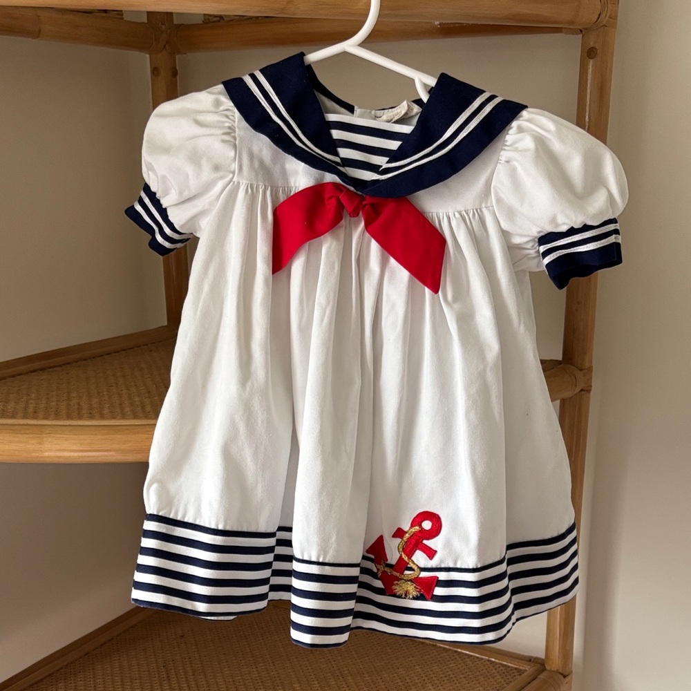 Nautical Sailor Dress with Red Bow